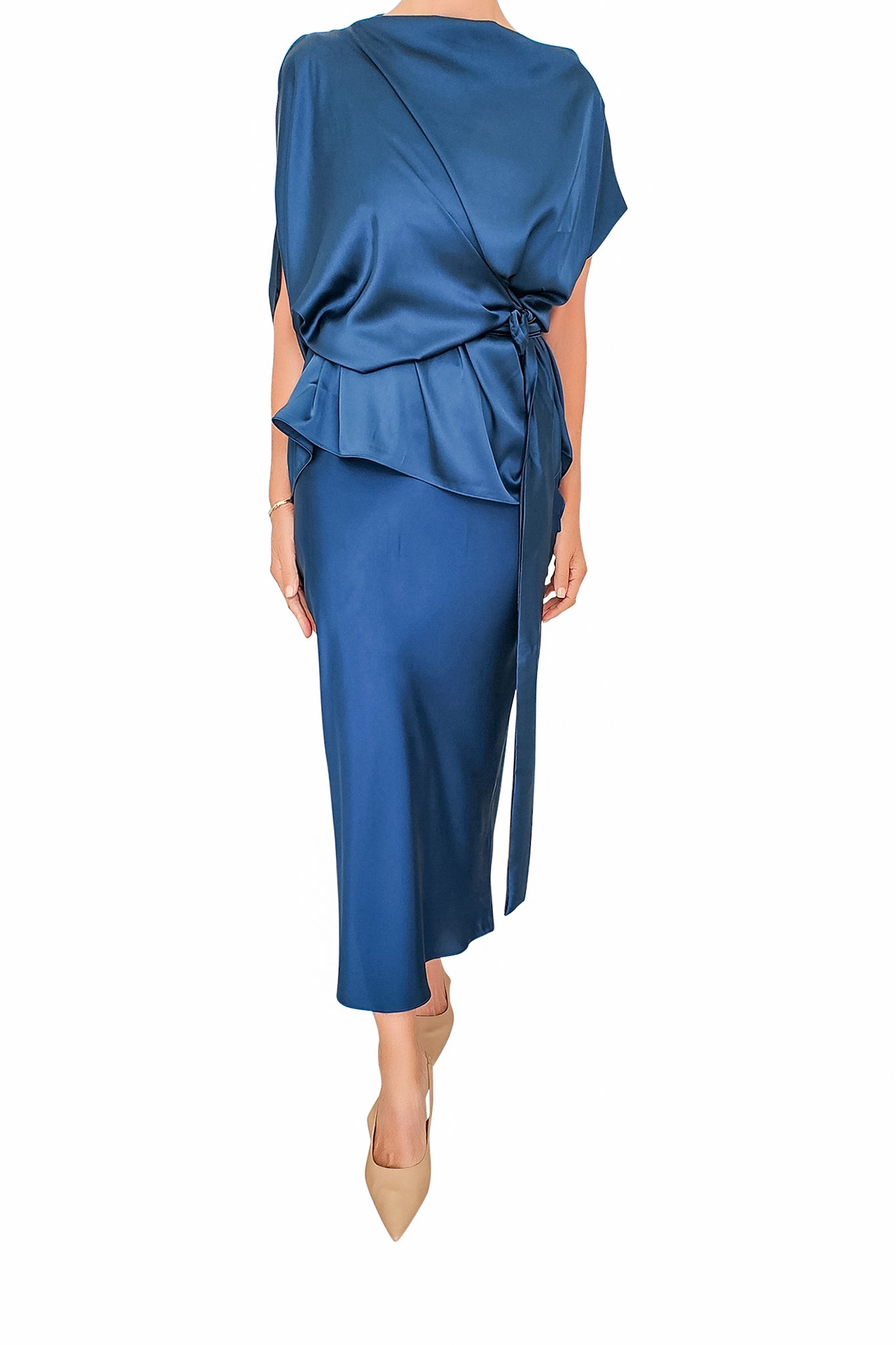 Bias Slip Dress, Teal